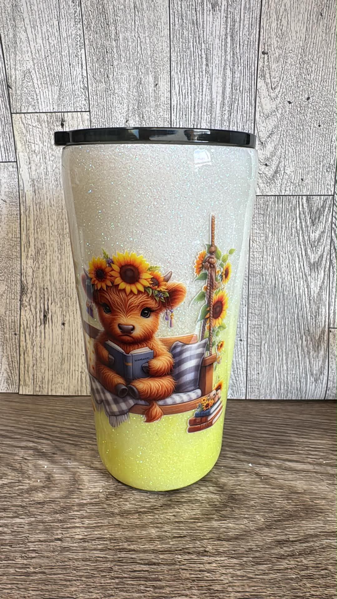 15oz resin tumbler cow reading a book
