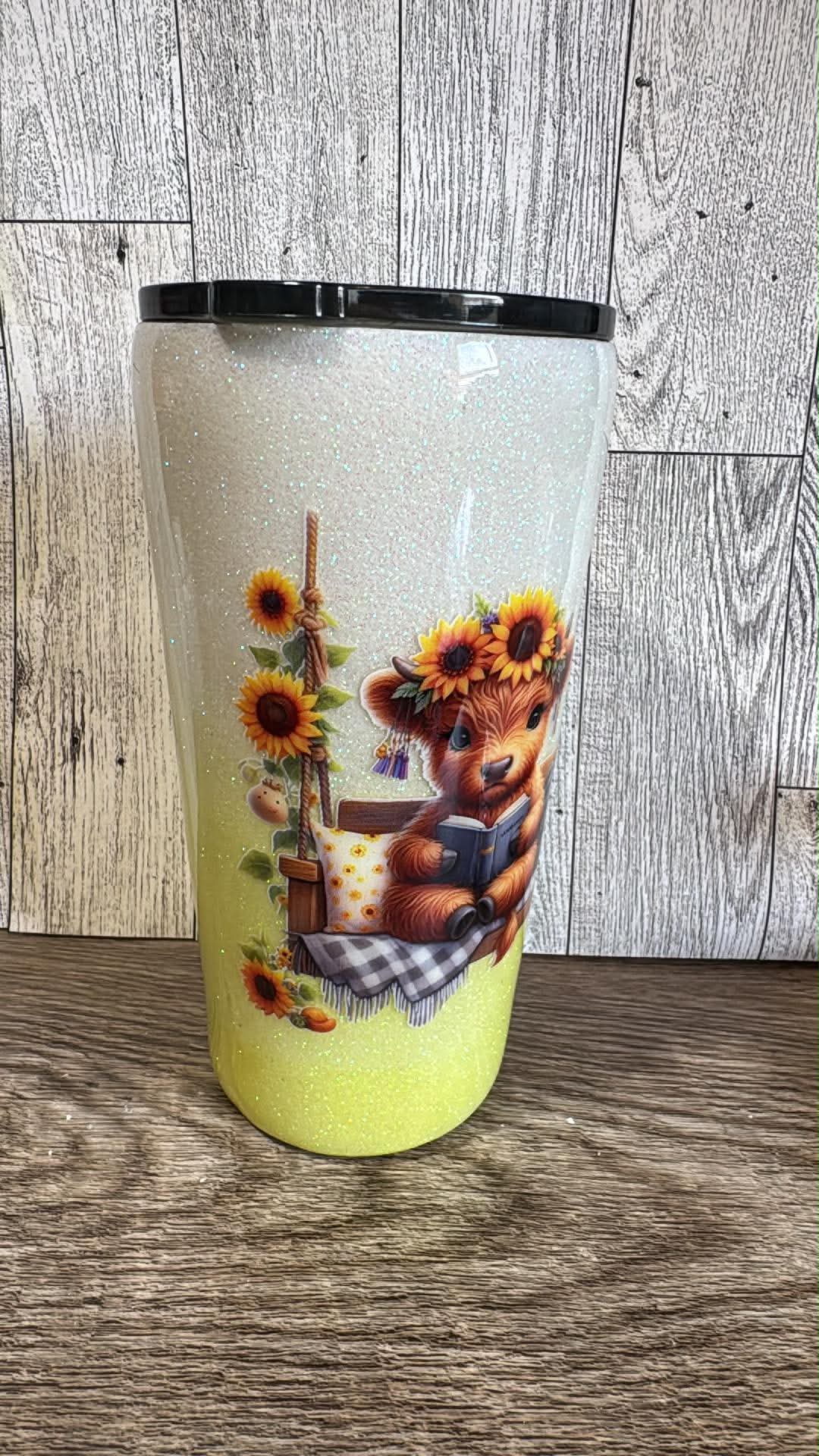 15oz resin tumbler cow reading a book